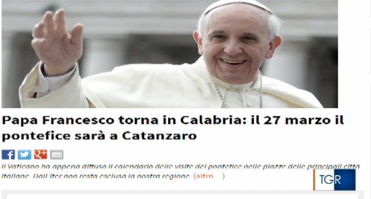 La figuraccia del Tgr Calabria: "Papa Francesco sarà a Catanzaro". Ma è una bufala 52 Notizia fake papa
