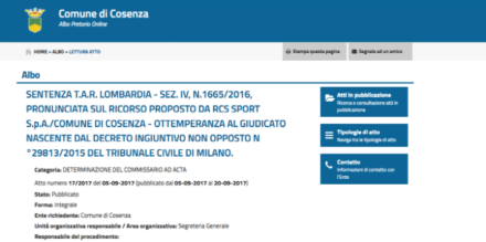 Comune di Cosenza condannato a pagare per il Giro d'Italia 2013 54 Sentenza comune Cs
