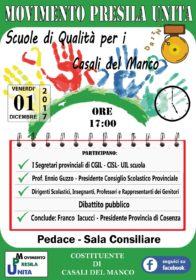 Casali del Manco, domani i cittadini discutono sul futuro scolastico nel nuovo Comune 54 manifesto evento