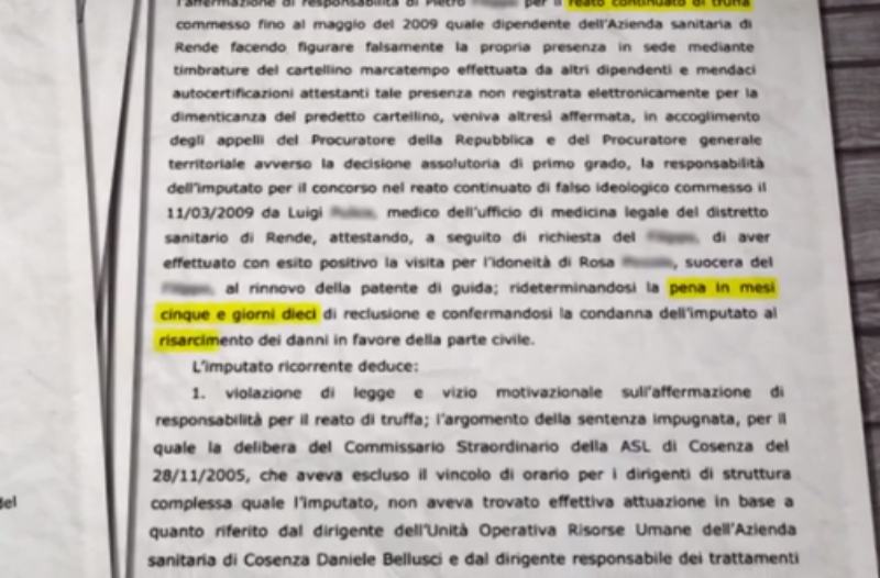 VIDEO - Cosenza: Le Iene dal dirigente Asp condannato per truffa e rimasto al suo posto 54 sentenza pietro filippo