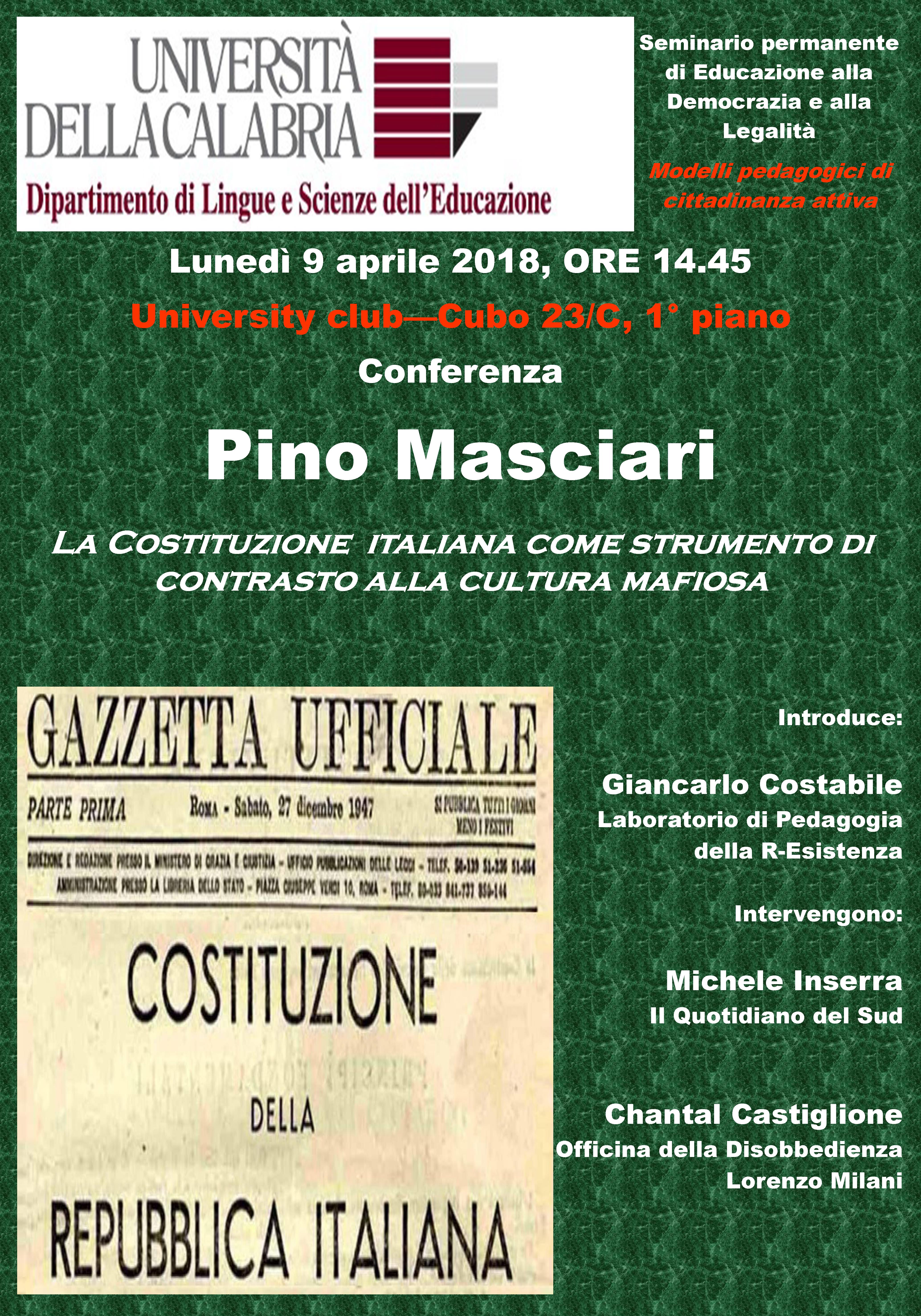 Il testimone di Giustizia Pino Masciari, al seminario di Pedagogia della R-Esistenza 54 9 aprile 2018