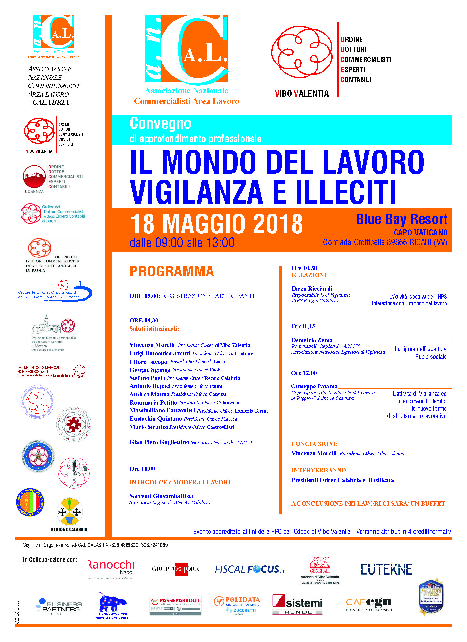 Convegno dell'ANCAL Calabria su "Il mondo del lavoro, vigilanza e illeciti" (AUDIO) 54 LOCANDINA