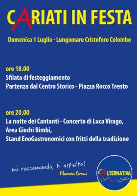 'Cariati in festa' l’Alternativa festeggia oggi la vittoria assieme alla cittadinanza 54 locandina cariati in festa