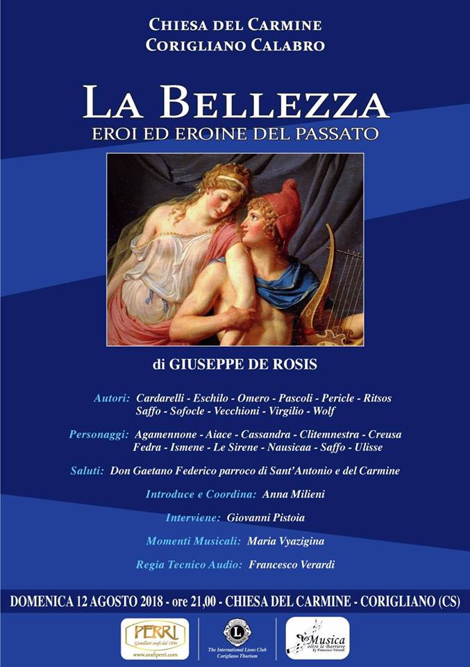 Stasera alle 21, viaggio letterario “La Bellezza. Eroi ed Eroine del Passato” 54 Locandina