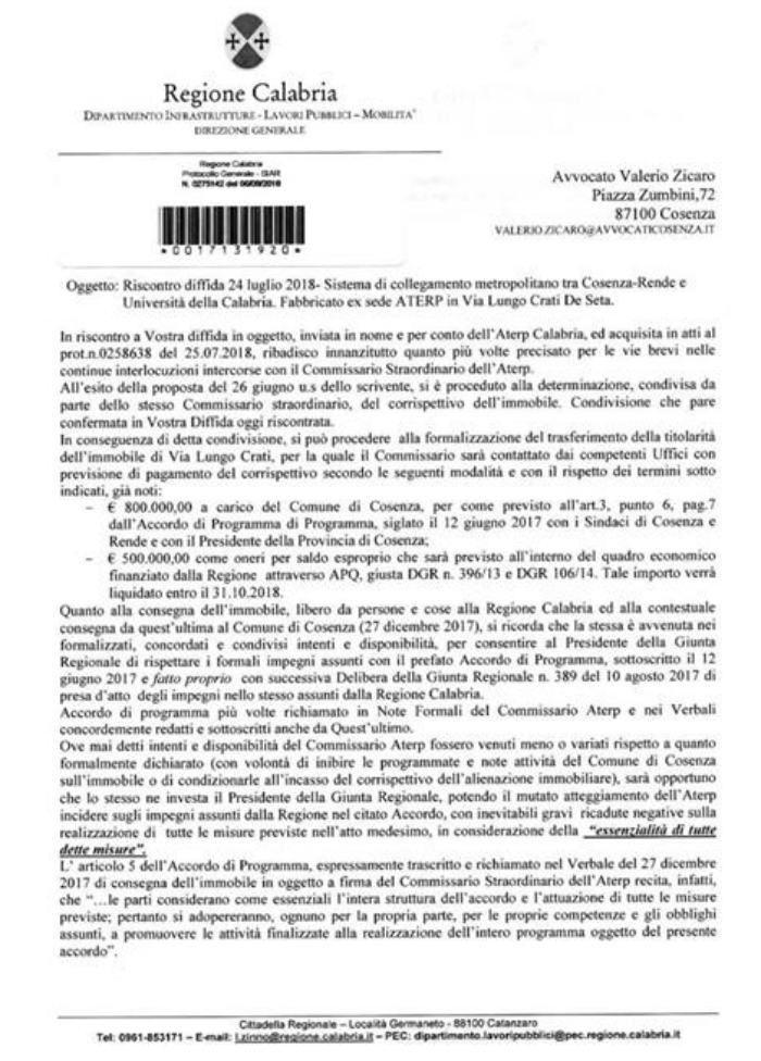 Comune vs Regione su ex hotel Jolly, Occhiuto: "il gioco delle tre carte" 56 APQ Metro 01