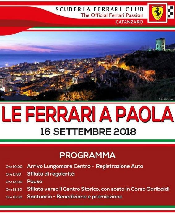 Tutto pronto per 'Le Ferrari a Paola', evento motoristico previsto per domani 54 ferrari a paola locandina