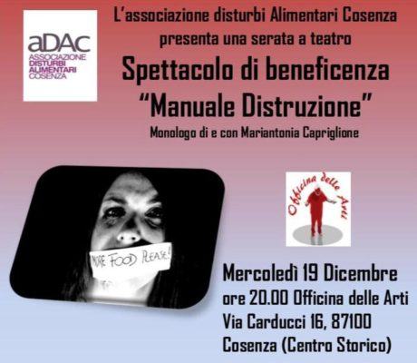 L'Associazione 'Disturbi Alimentari Cosenza', presenta una serata a teatro 54 locandina ADAC