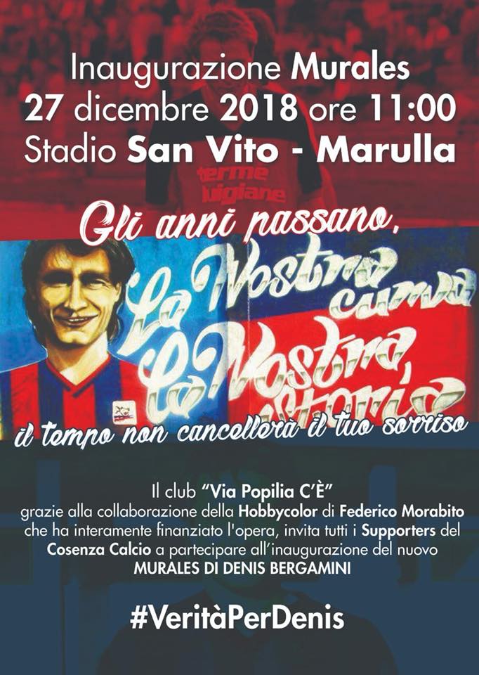Lavori al Marulla per il murales di Denis Bergamini, il 27 dicembre l'inaugurazione (AUDIO) 54 murales