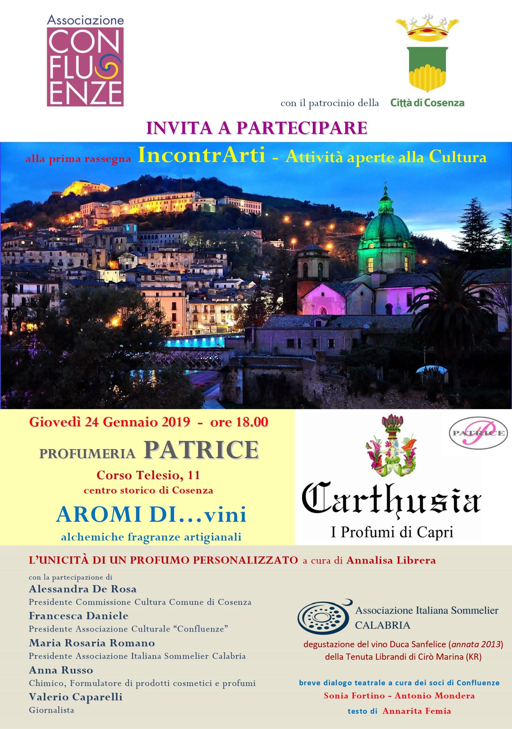 'IncontrArti - attività aperte alla cultura': l’unicità dei profumi artigianali e dei vini calabresi 55 locandina invito IncontrArti 24 gennaio 2019