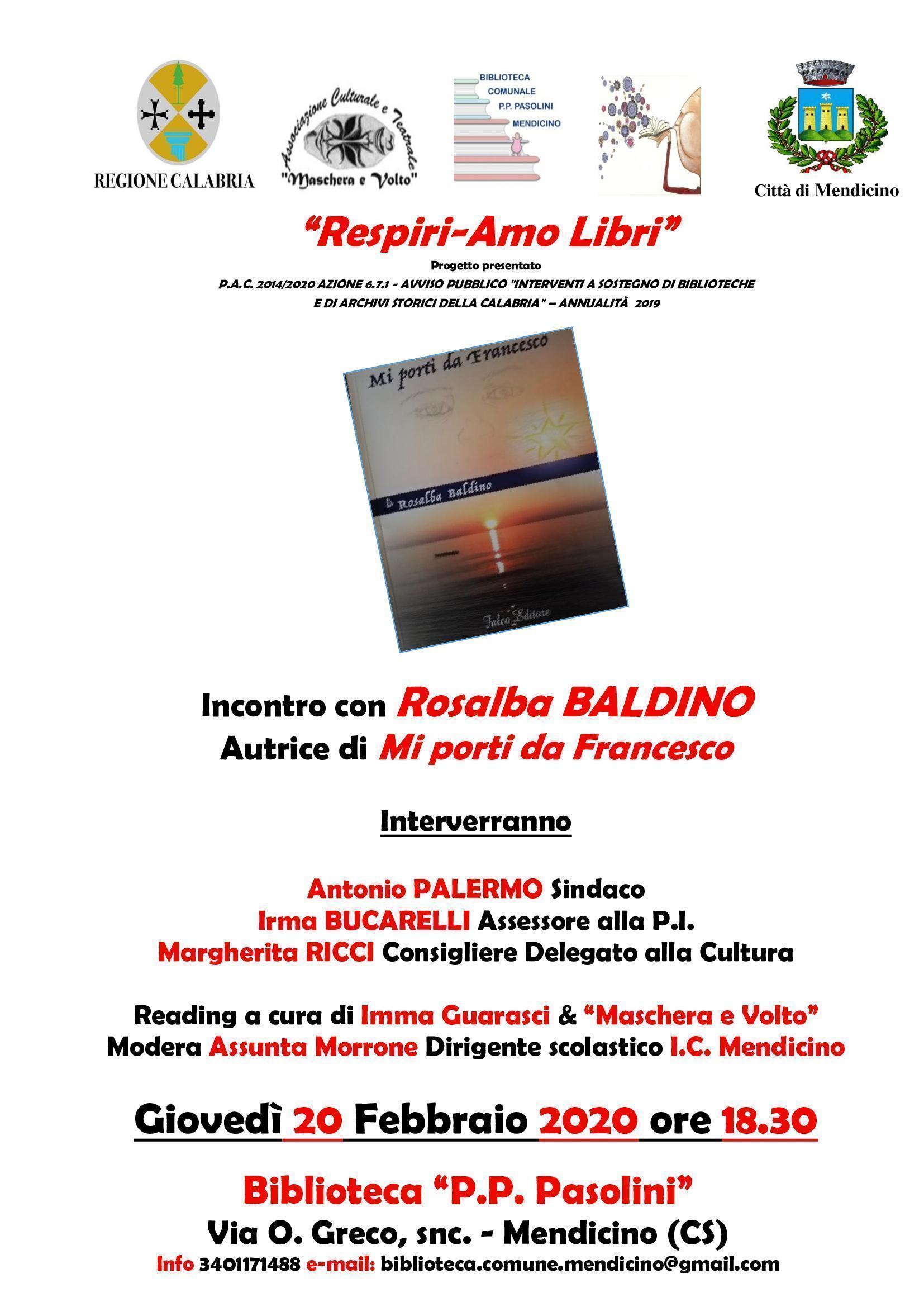 "Mi porti da Francesco", incontro con l’autrice Rosalba Baldino 53 Locandina biblioteca Baldino 20 febbraio reading 2