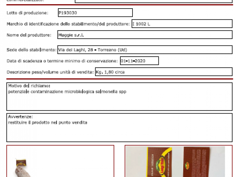 Salame casareccio a rischio salmonella: ritirato dal mercato 53 salmae vida richiamo 6ac7ee4c599c8bf44e47fc36fb23fd20