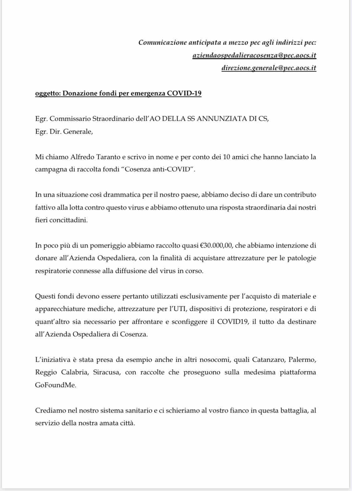 Cosenza anti Covid-19: raccolta fondi per l'Azienda Ospedaliera 57 1583834187152894 r