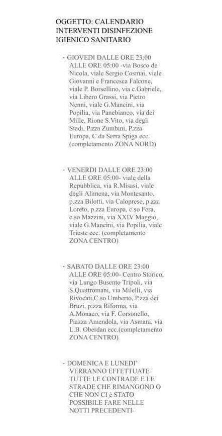 calendario sanificazione