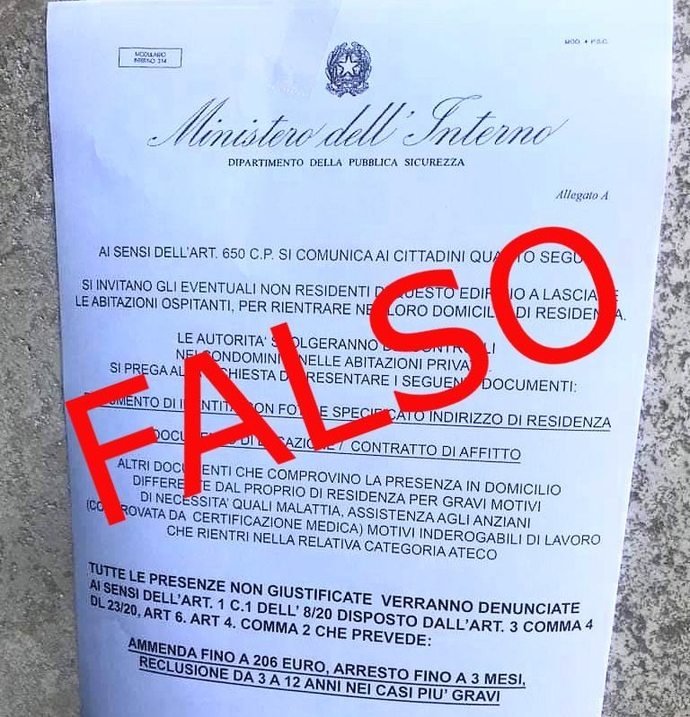 Coronavirus, volantino affisso sui muri e nei palazzi. Polizia: "Attenzione è falso" 53 volantino falso2