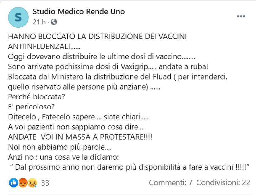 Rende: caos vaccini antinfluenzali, lotto ritirato complica la situazione 53 post studio medico rende 1 vaccini