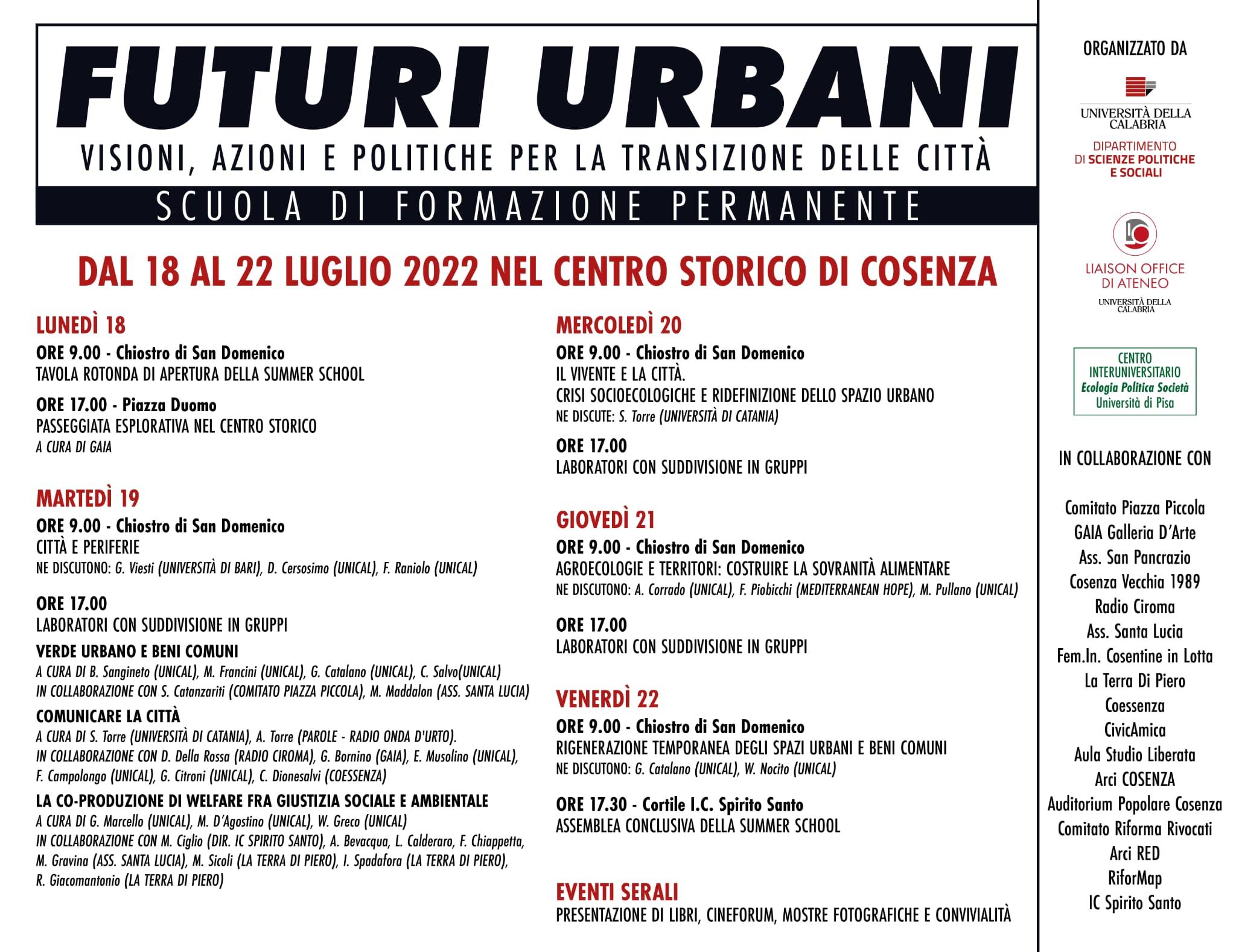 Cosenza, nel centro storico torna la Summer School "Futuri Urbani" 52 Summer School Futuri Urbani