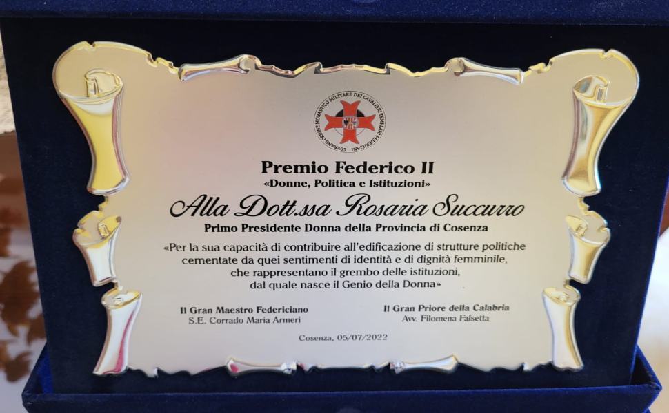 targa rosaria succurro premio federico II