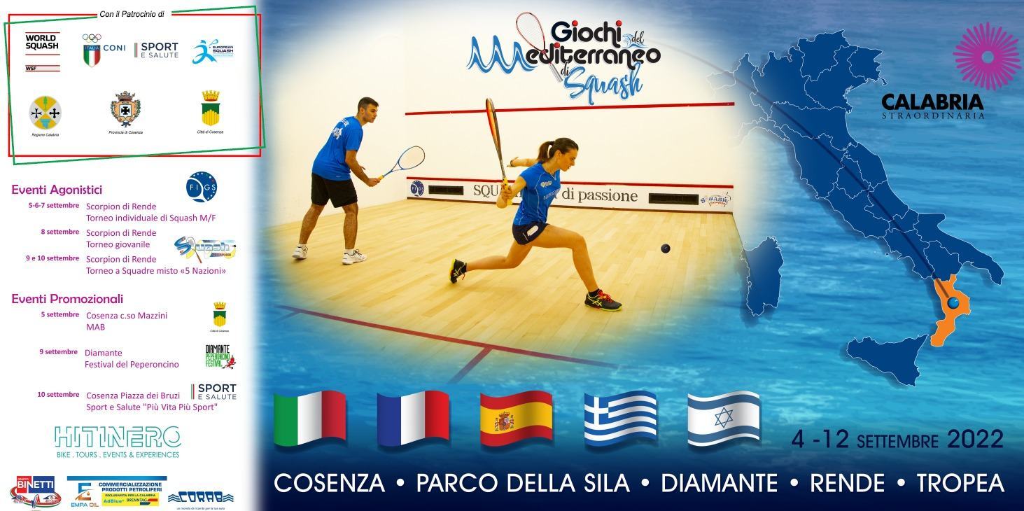 Rende: cinque nazioni ai Giochi del Mediterraneo di Squash 51 GMS 2022 manifesto