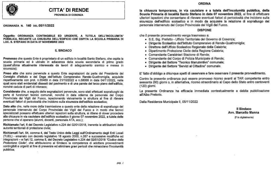 ordinanza scuola santo stefano 7 novembre