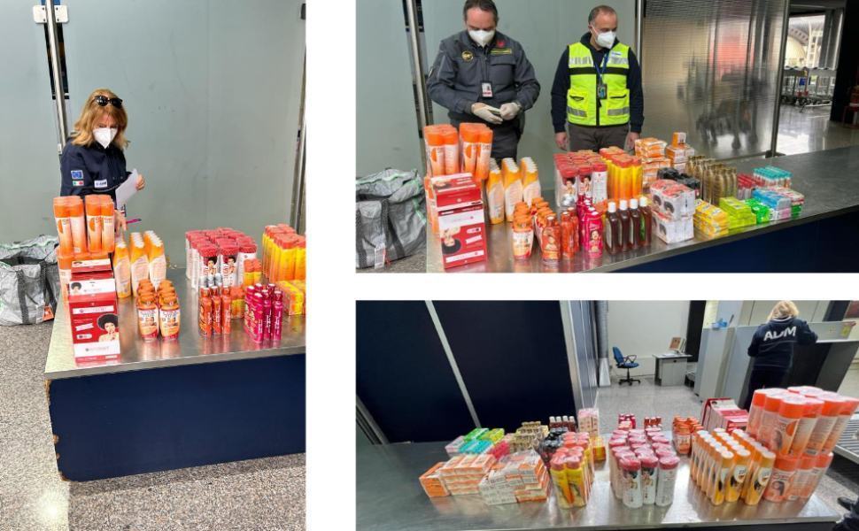 Sequestrati all'aeroporto di Lamezia 396 confezioni di cosmetici illegali 51 Cosmetici non conformi lamezia aeroporto