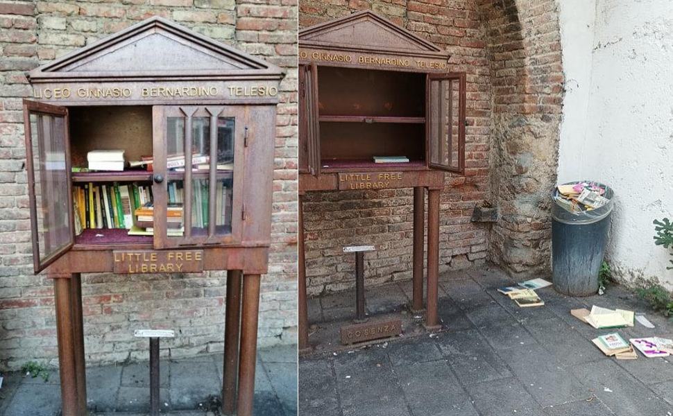 Free Library Corso Mazzini vandalismo