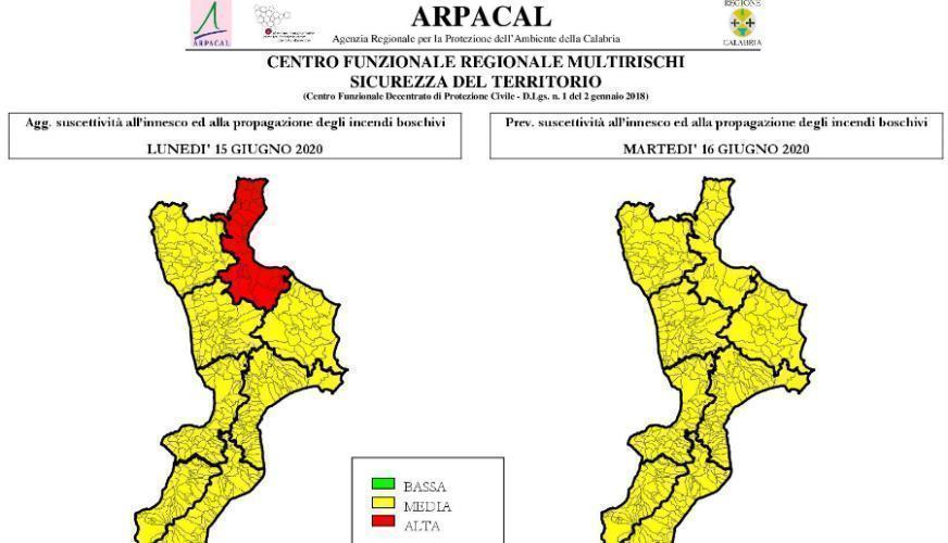 Allerta incendi, Multirischi Arpacal lancia bollettino di suscettività all'innesco e propagazione 51 MAIB2020