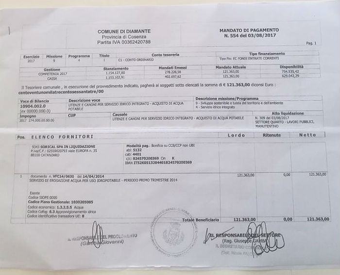 MANDATO PAgamento comune diamante EVID