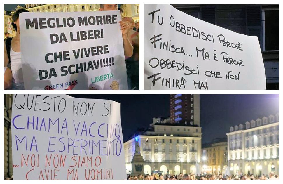 "Basta dittatura": istigavano a compiere reati su Telegram: «vaccinati schiavi dello Stato» 62 No green Pass collage 1