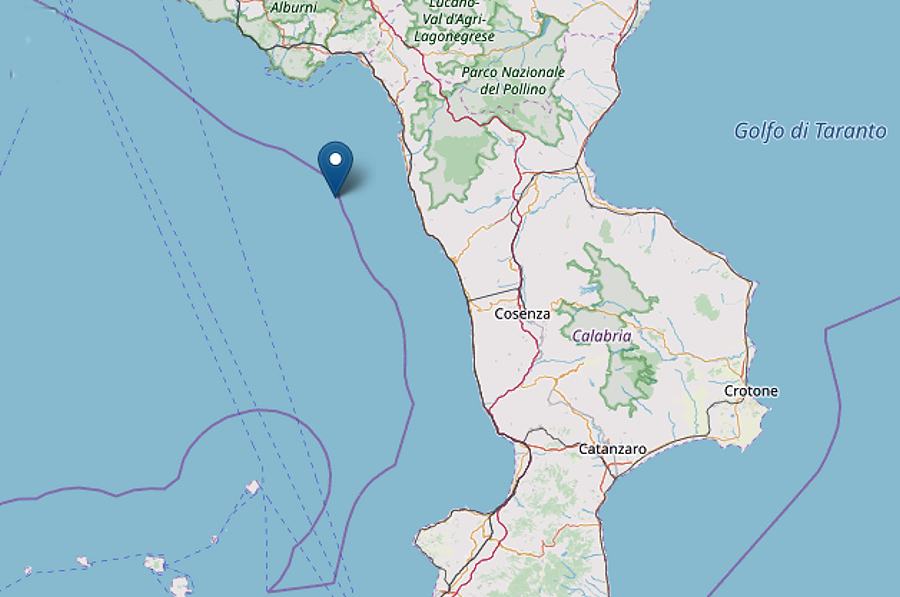 Nuova scossa nel mar Tirreno. Terremoto di magnitudo 3.1 a largo di Diamante 59 Sisma