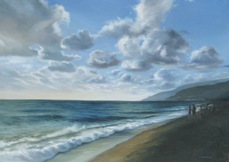 crepuscolo alla marina di fuscaldo olio su tela 140 x 100