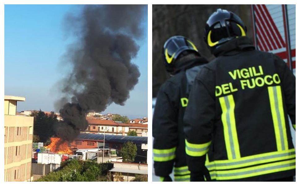 Paura per uno stabilimento in fiamme: fumo nero a chilometri di distanza 51 incendio stabilimento Vibo 1