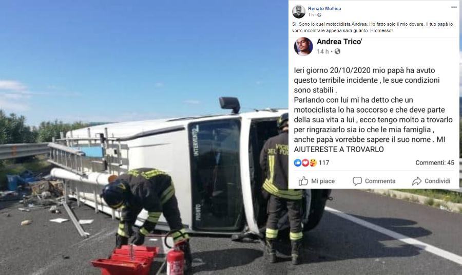 Appello per trovare chi ha soccorso il padre: "sono io, ho fatto solo il mio dovere" 51 incidente appello social lamezia