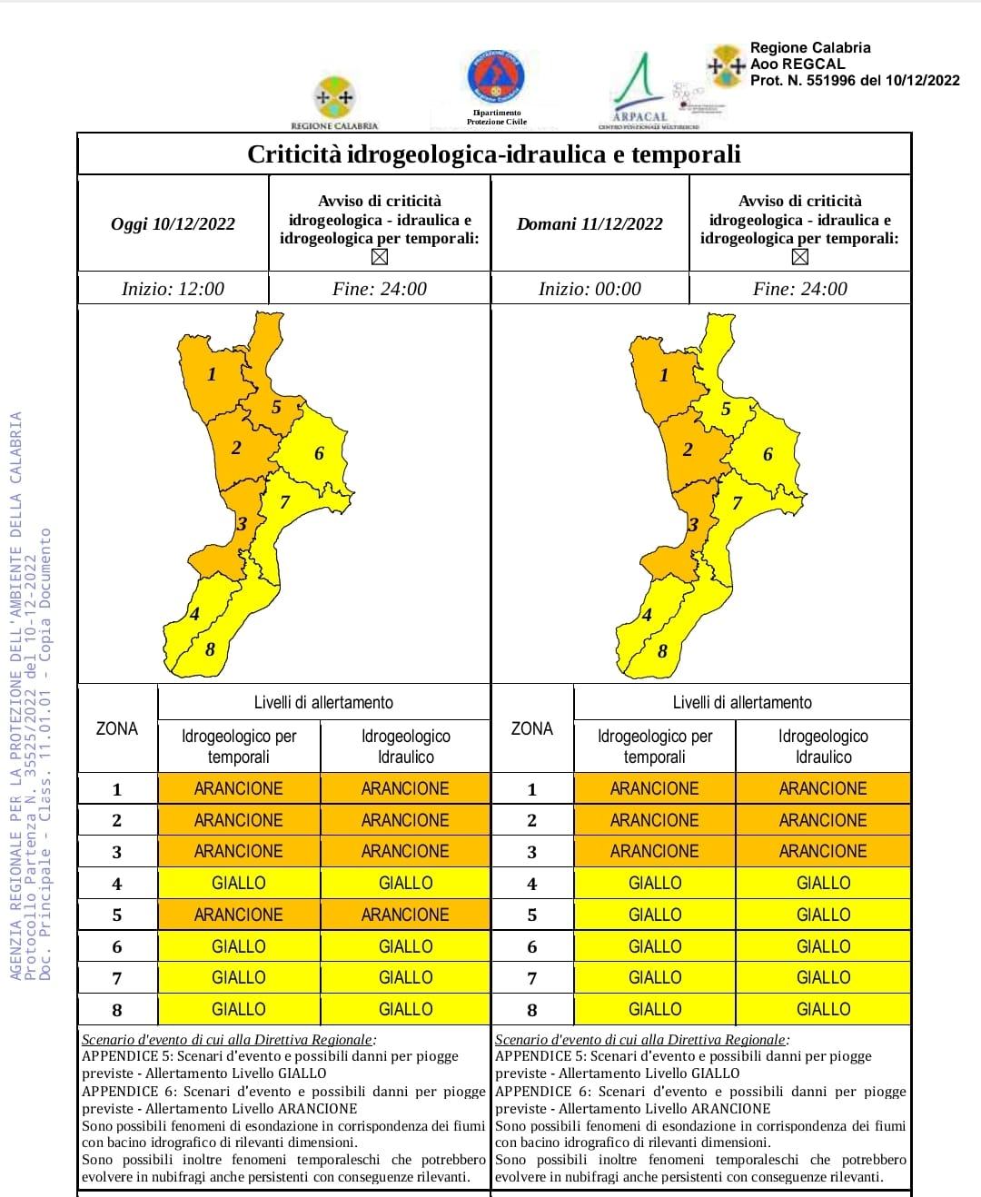 maltempo allerta arancione cosenza 11 dicembre 2022