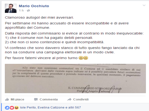 Occhiuto: “Autogol dei miei avversari. Fatemi vincere al primo turno” 65 occhiuto