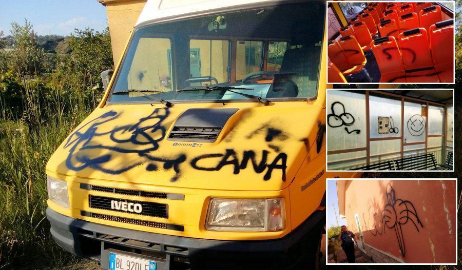 (FOTO) Vandalizzano scuolabus e muri della scuola con scritte e offese volgari 51 scritte scuola3