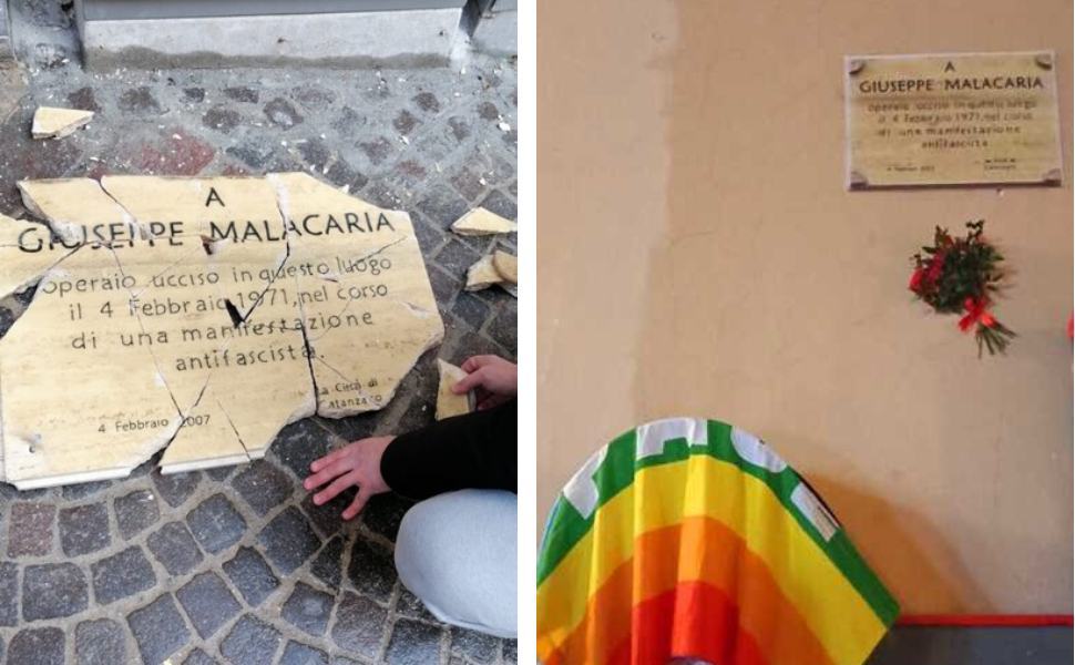 Distrutta targa della vittima antifascista: denunciato il presunto responsabile 51 targa antifascista catanzaro danneggiata e ricollocata