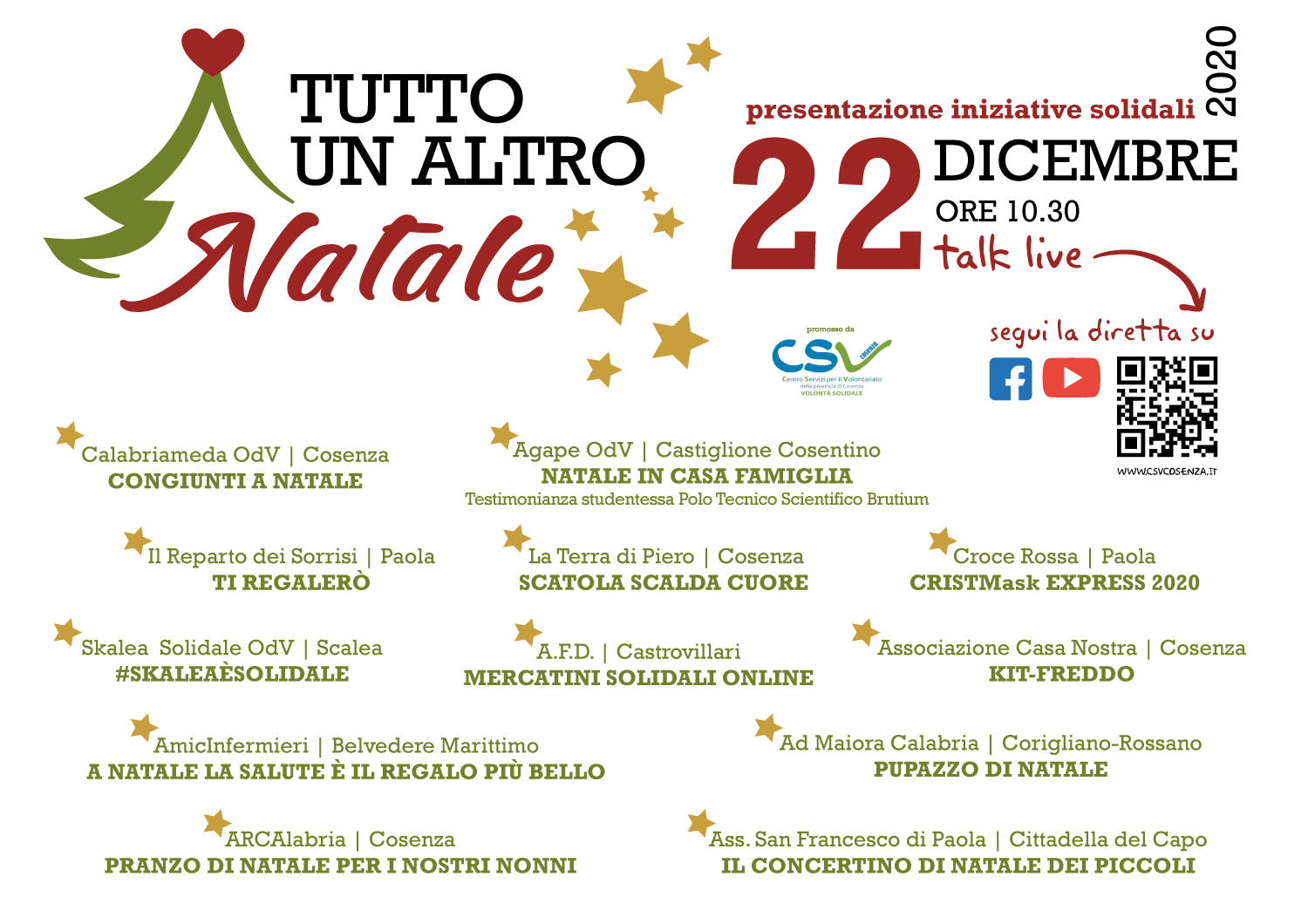 Cosenza: il Natale solidale del CSV,12 iniziative di solidarietà 51 tutto un altro natale 2020