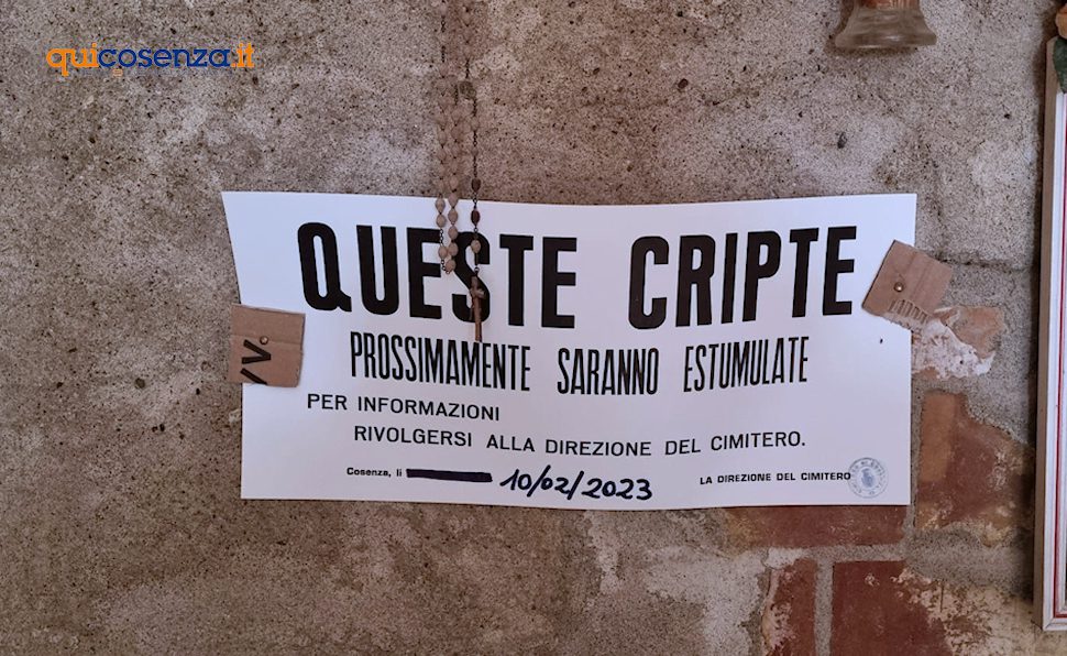 Estumulazioni Cripte Cimitero Cosenza