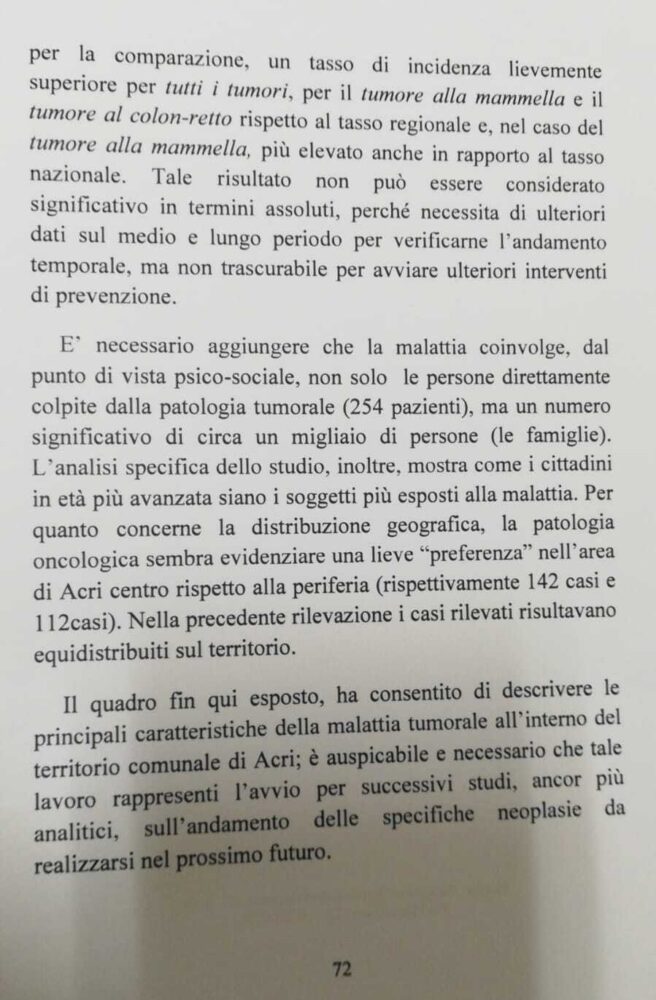 report tumori Acri