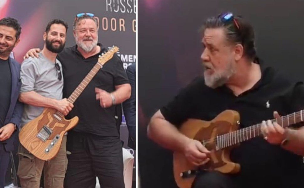 Russell Crowe in Calabria, giovane liutaio cosentino gli dona una chitarra 51 de gattis russel crowe