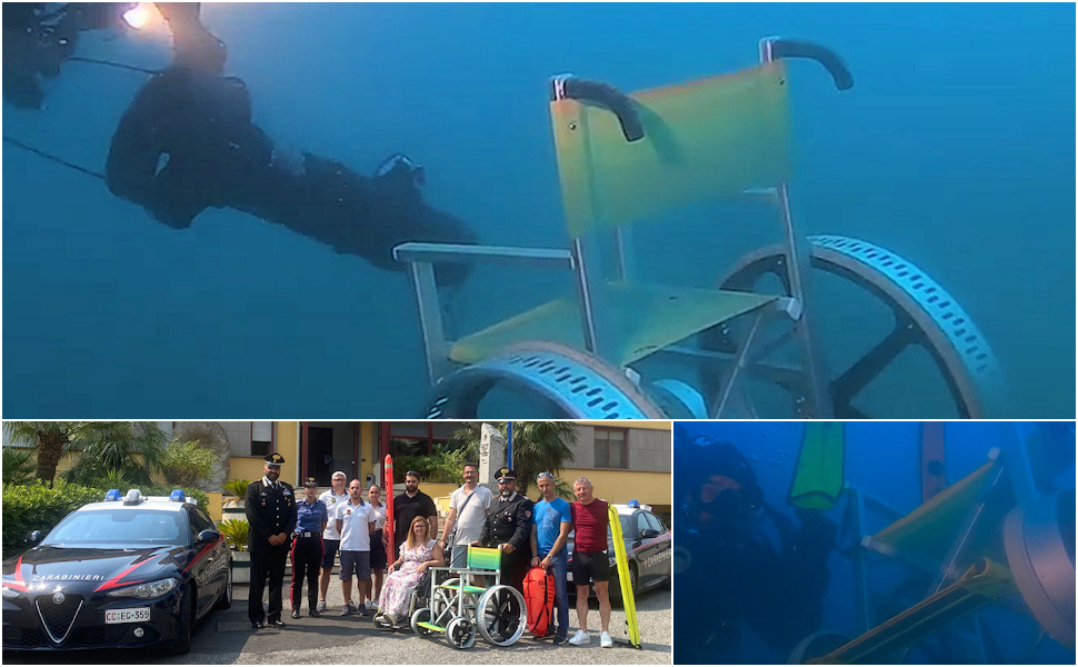 Carrozzina recuperata dal mare