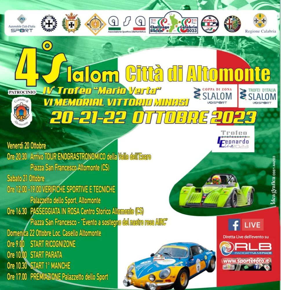 Motori, enogastronomia e sostegno all'AIRC, al via il 4° Slalom Città di Altomonte 54 Manifesto-4-Slalom-Altomonte