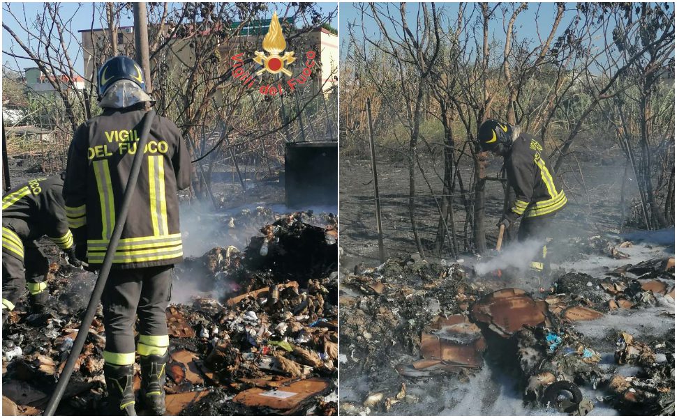 Incendio di vegetazione si propaga al polo sanitario dell'Asp, in fiamme un'auto e rifiuti 59 incendio asp catanzaro lido auto 03