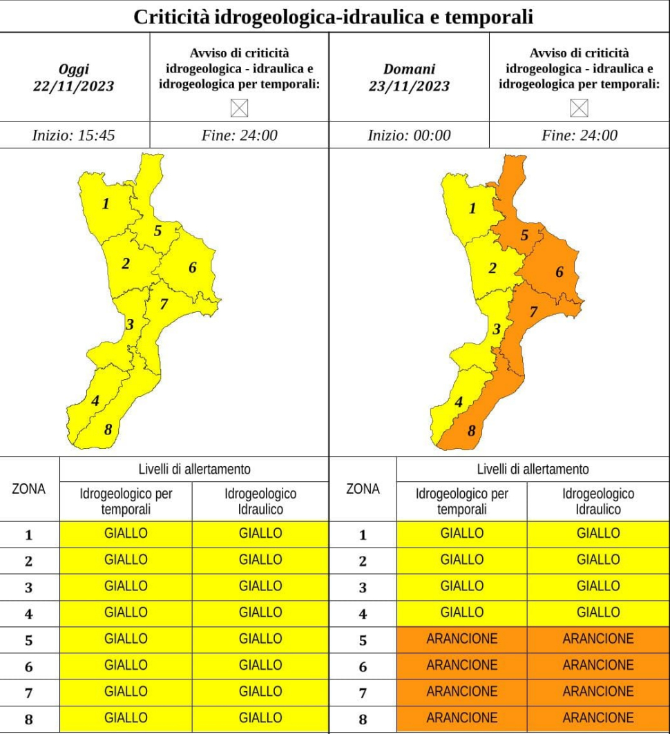 allerta arancione Calabria