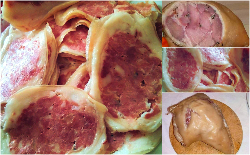 Il capolavoro gastronomico di Longobucco: u "sacchietto" di maiale. Cotto nella pentola delle "frittole" 55 Sacchietto di Longobucco salume tradizionale