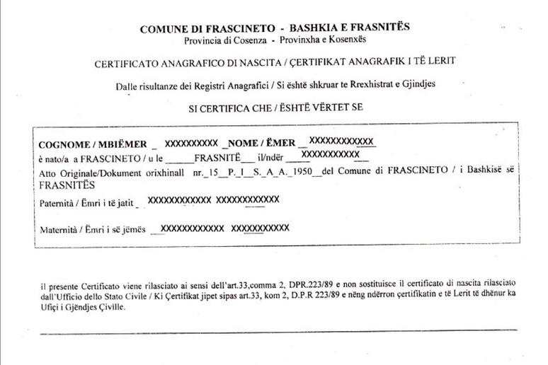 frascineto certificato nascita albanese 01