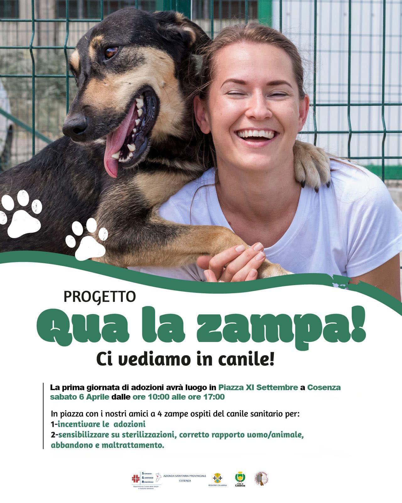 Cosenza: dalle 10:00 alle 17:00 in Piazza XI Settembre le adozioni degli "ospiti" del canile 53 Progetto qua la zampa