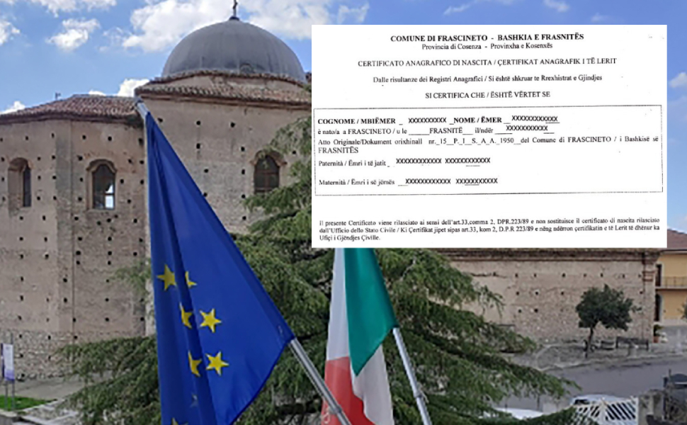 frascineto certificato nascita albanese