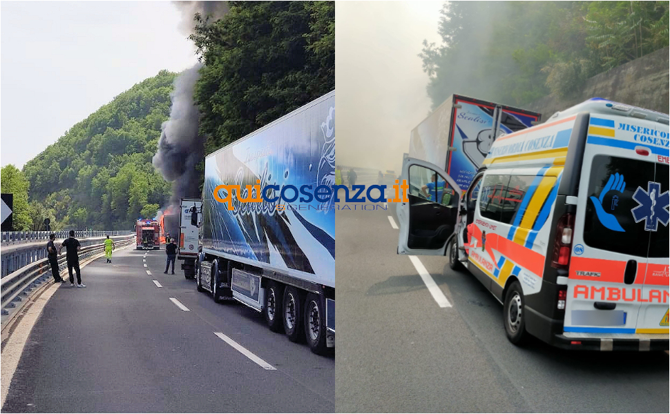 Incendio mezzo pesante A2 Rogliano