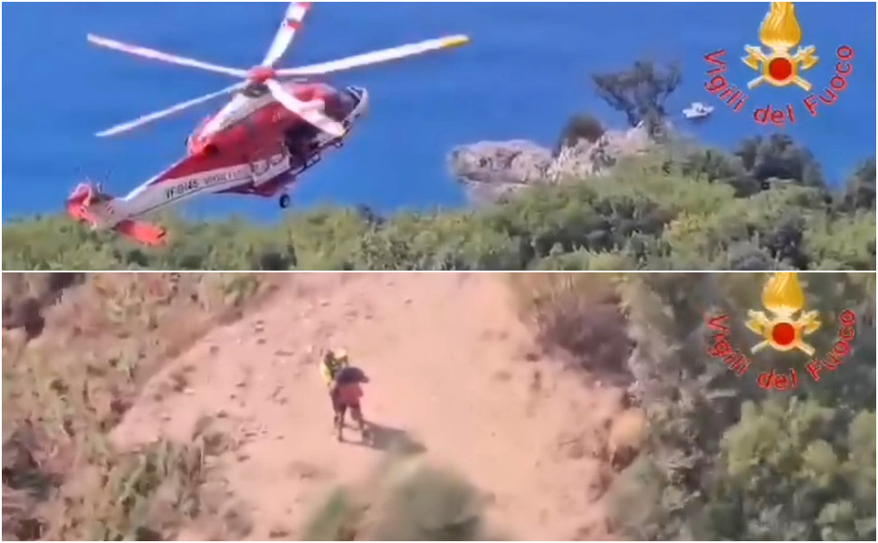 Indirizzato dal navigatore, finisce con l'auto in una zona impervia. Soccorso dei vigili del fuoco 1 Elicottero vigili del fuoco